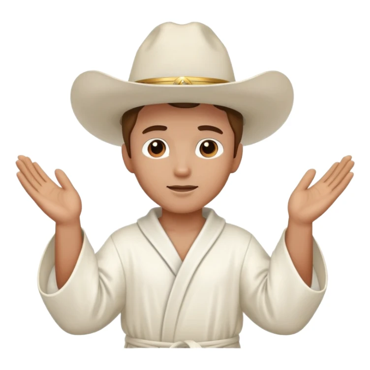 An angel in a white robe and with raised hands and white cowboy hat sticker