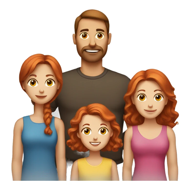 brown hair dad, redhead mom and four redhead kids emoji sticker
