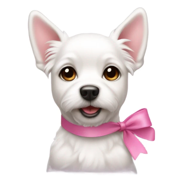 White little dog with pink bow on ear  sticker