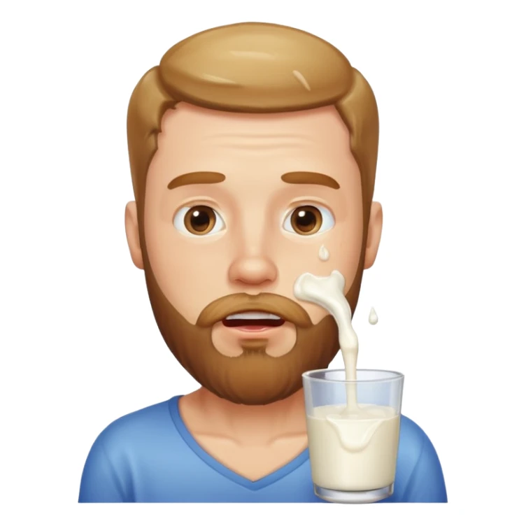 A bearded white men with milk dripping from his mouth but not holding a glass sticker