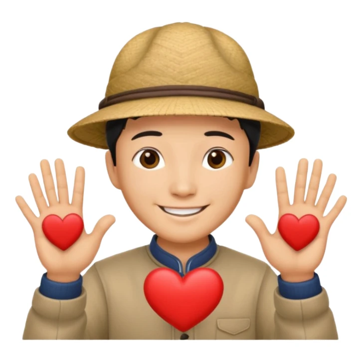 chinese man in asian hat doing heart hands sticker