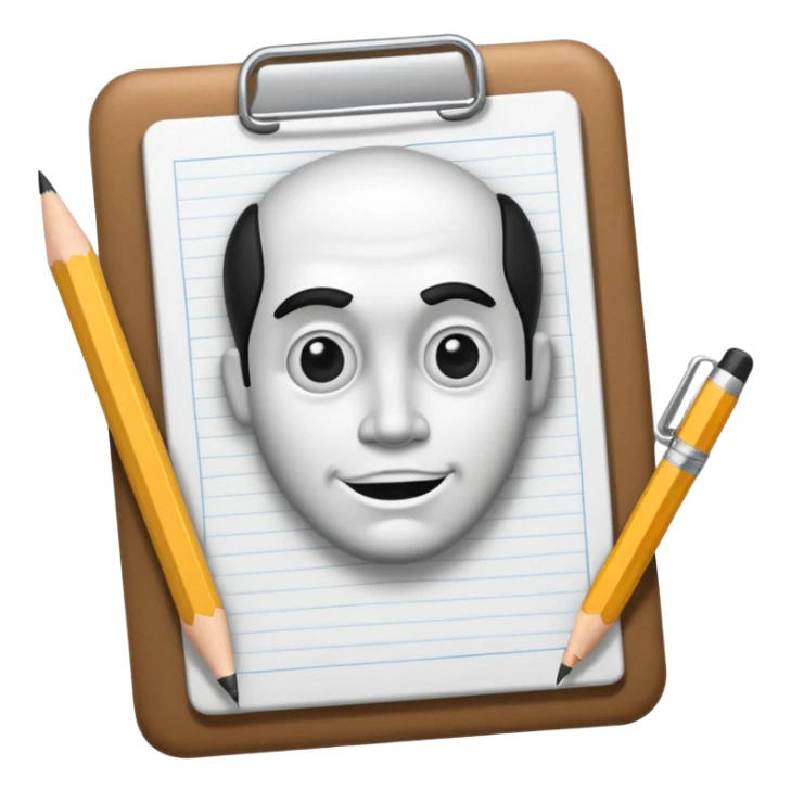 Create an icon representing the process of creating a black-and-white caricature. Include a pencil, a sketchpad with a humorous, exaggerated figure, and inking tools. Use bold lines and shading, with a transparent background. sticker