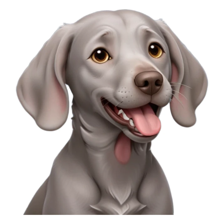 cinematic-cute-yawning-weimaraner-portrait-emoji,-head-tilted-slightly-with-a-dramatic,-wide-open-yawn,-revealing-a-sleek grey fur-with-a-subtle-shimmer,-floppy-ears-slightly-drooping,-round-brown-eyes-barely-open-in-drowsy sticker