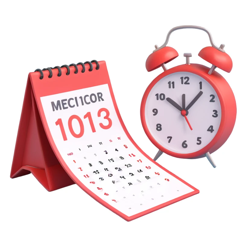 scheduled icon, 3D style, vibrant, with a calendar and clock sticker