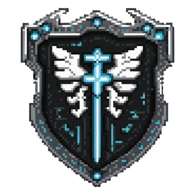 cybernetic shield with digital runes and magical power flowing sticker