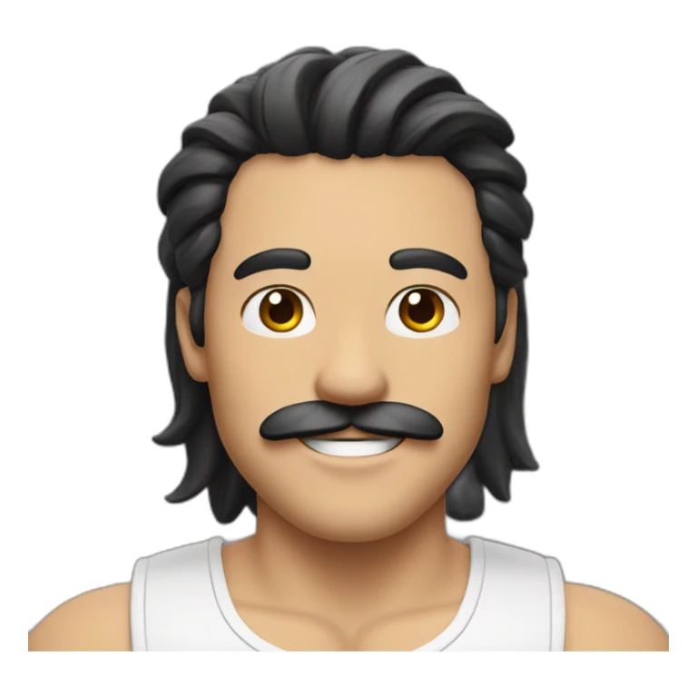 HAPPY MAN WITH MUSTACHE AND LONG BLACK HAIR AND WHITE TANK TOP sticker