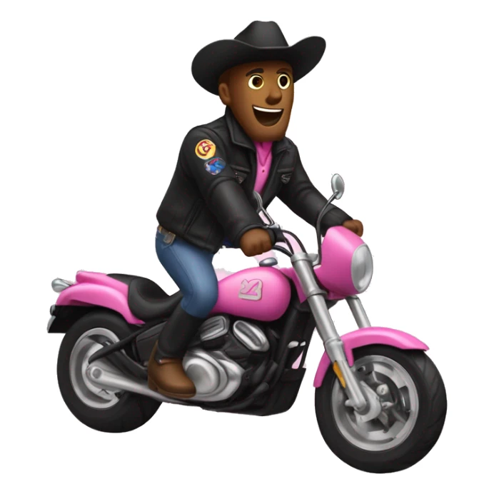 make me a belier in a black down jacket doing a wheelie in a booster and behind him you put a dog with a pink cowboy hat and tn sticker