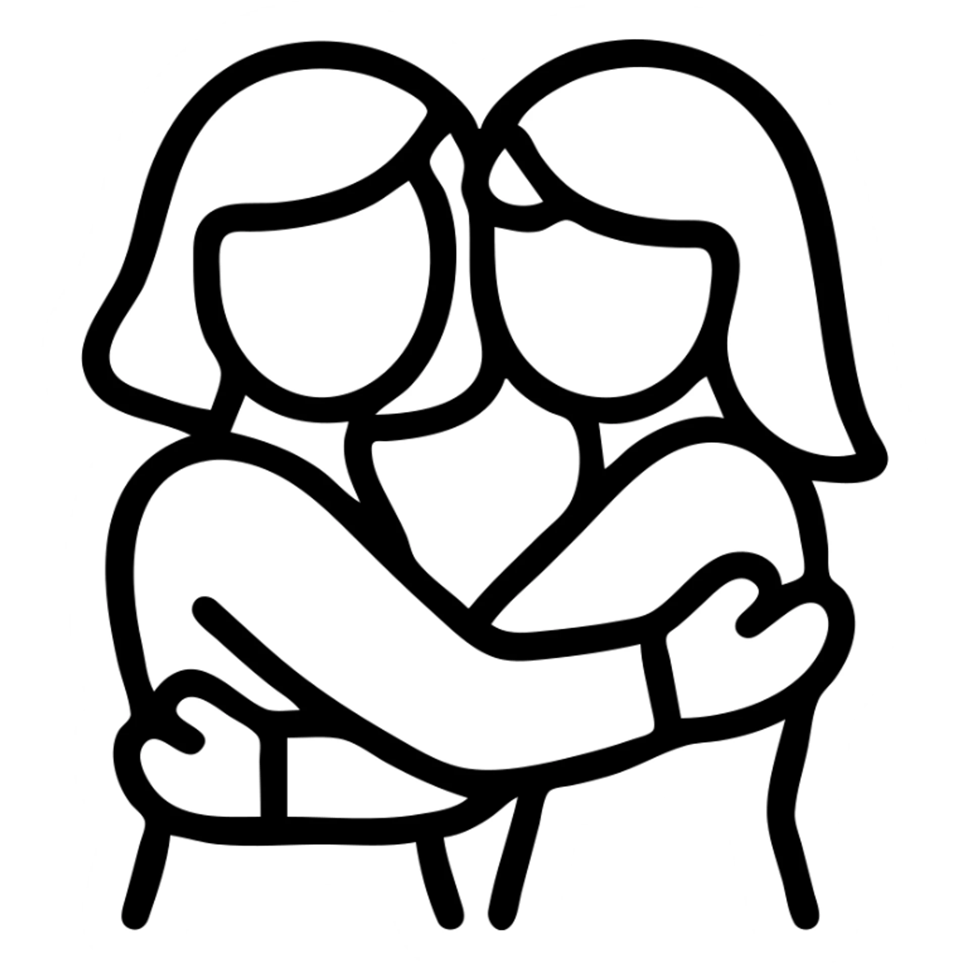 two women embracing, stylized icon, minimal details, gentle and affectionate, no explicit content sticker