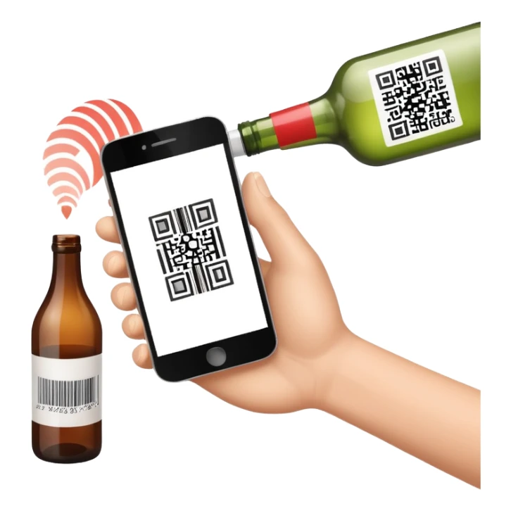 hand gripping a smartphone, phone camera pointed at a bottle with a barcode, scanning action, no text sticker