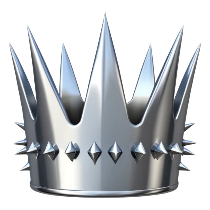 A spiked crown emoji made of silver chrome, sharp yet rounded metallic spikes, glossy reflections, aggressive luxury swag aesthetic, iOS emoji style, centered, clean white background sticker