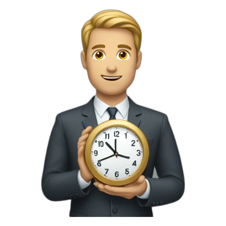 a man in a suit holding a clock in his right hand sticker