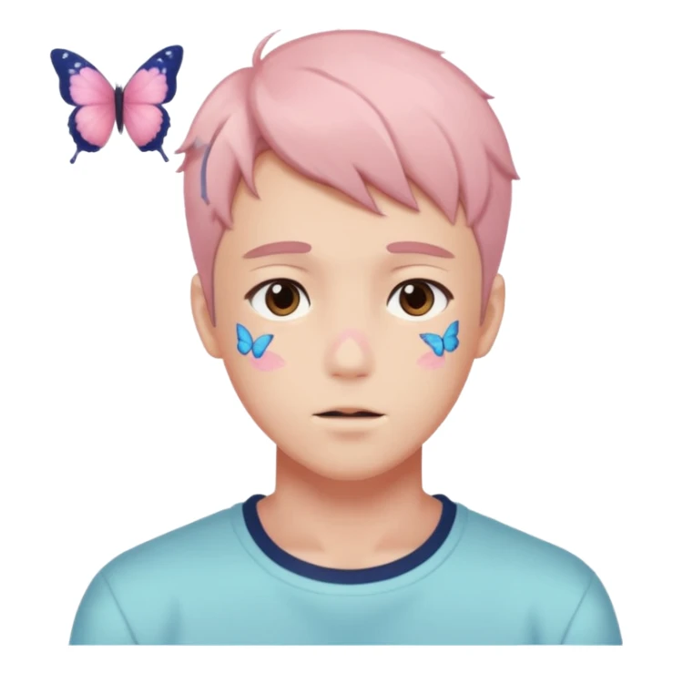 Gorgeous pastel anime style shojo man with blushing face and butterflies aesthetic trending style sticker
