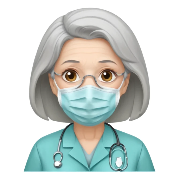 Old, female, wearing mask, solemn, nurse uniform
 sticker
