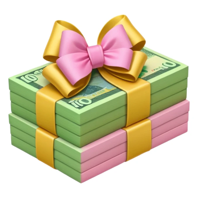 Bright Green & Golden Yellow Gradie ntAustralian $100 notes stacked together and wrapped in a girly pink bow sticker