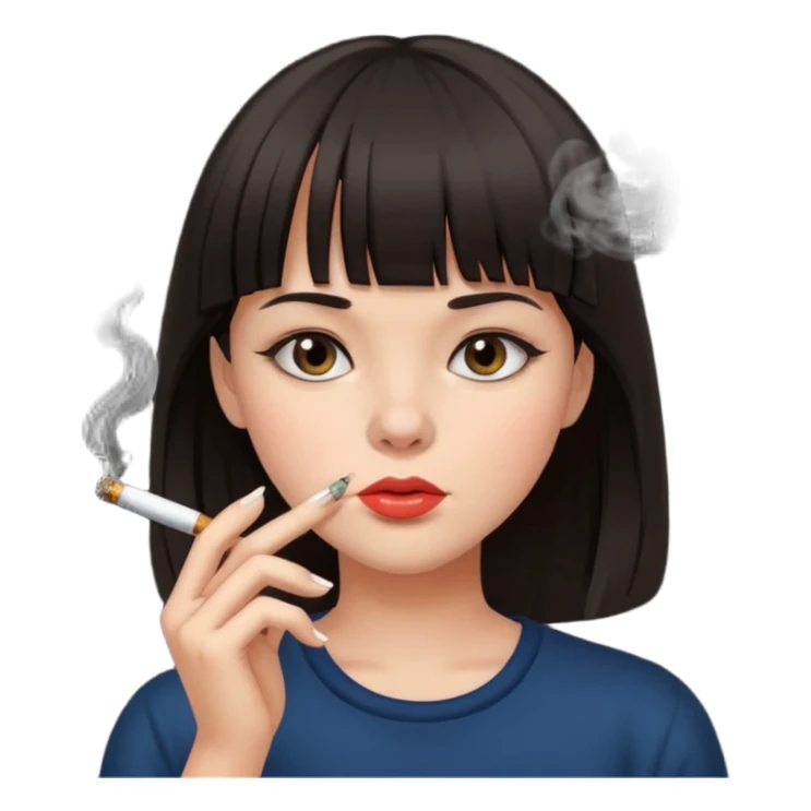 Girl with dark hair and bangs smoking cigarette  sticker