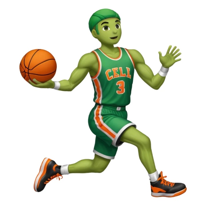 Cell from the anime-dragonball dunking a basketball with a jersey name cell sticker