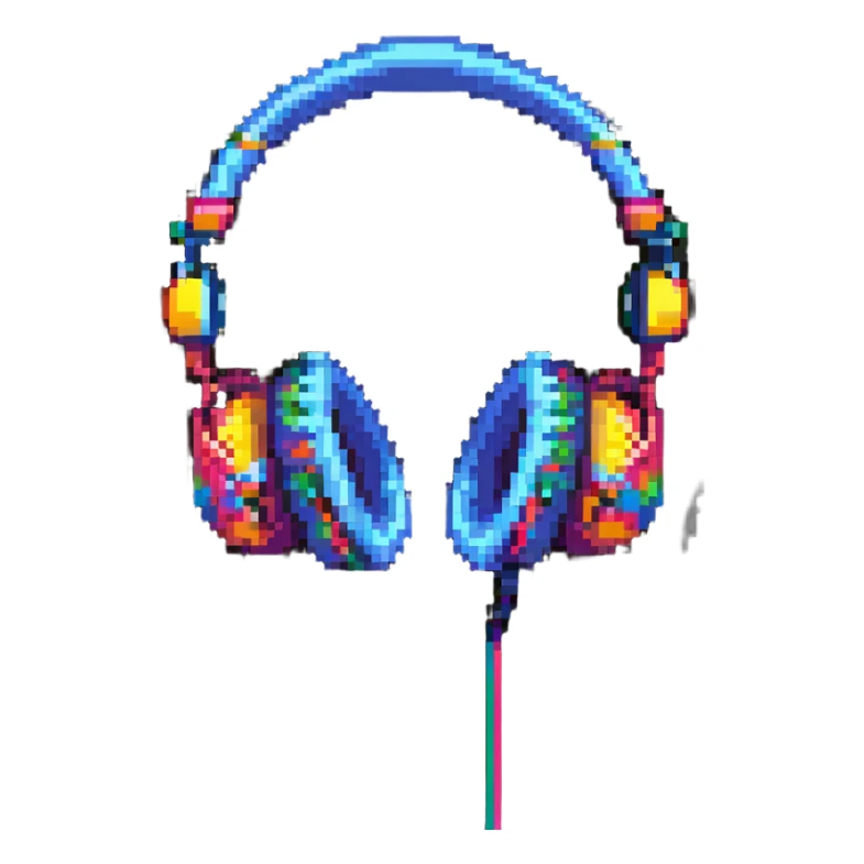Retro pixel art headphones with colorful details sticker