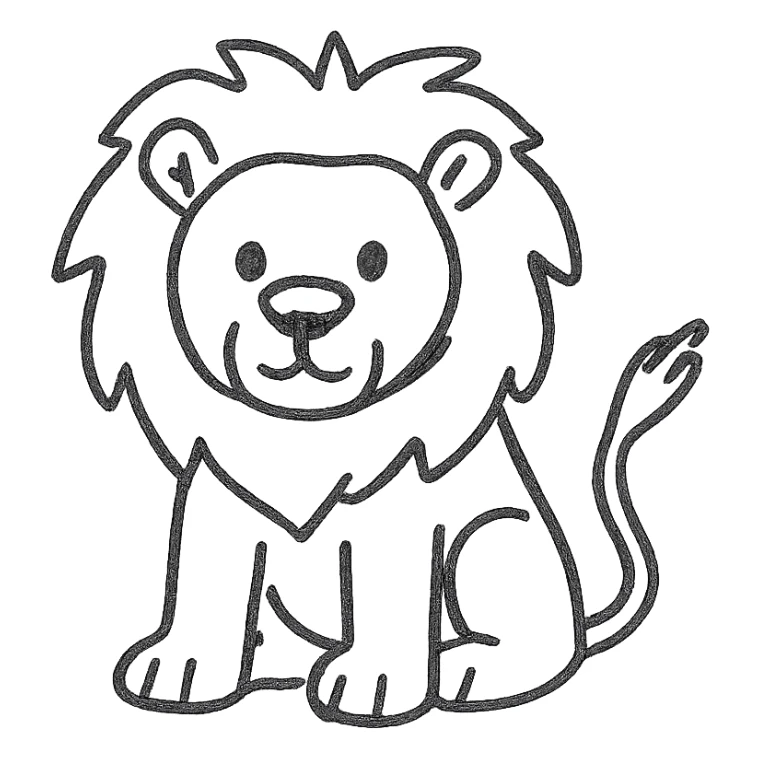 A lion in the style of a hand-drawn icon with no fill. sticker