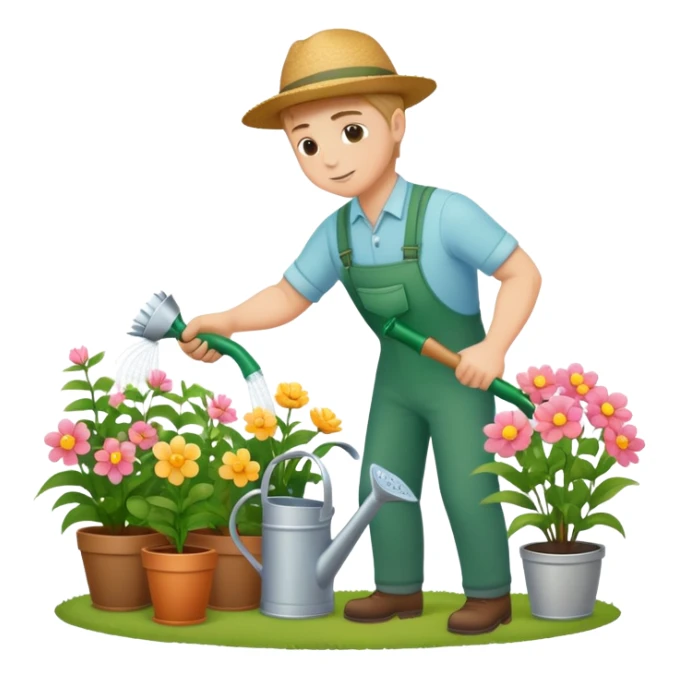 diligent young white male gardener watering flowers sticker