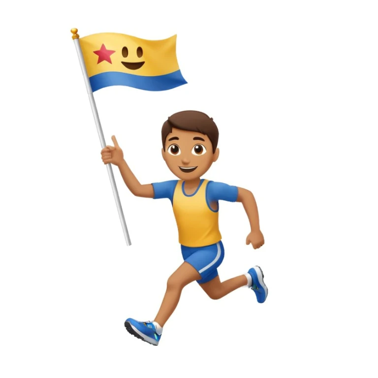 happy runner waving a flag that says 'emojiland' sticker