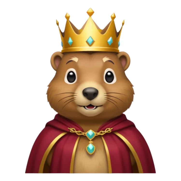 Groundhog wearing crown with a maroon cape with KPM in gold on the cape sticker