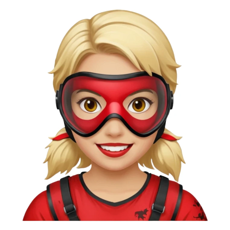 blond girl playing paintball with red paintball face mask sticker