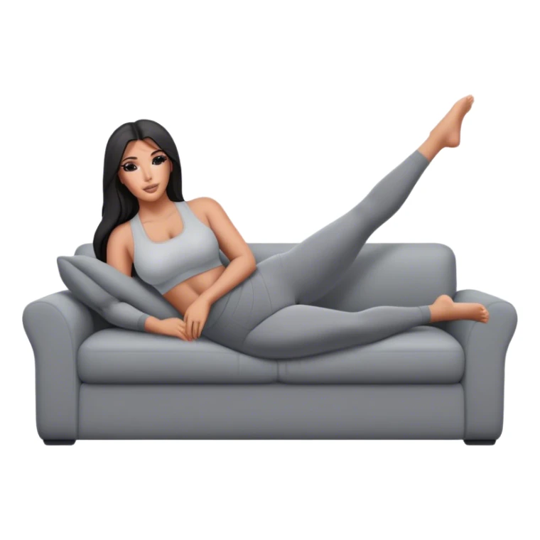 hyper-realistic kim kardashian in gray yoga pants lie on couch comfy sticker