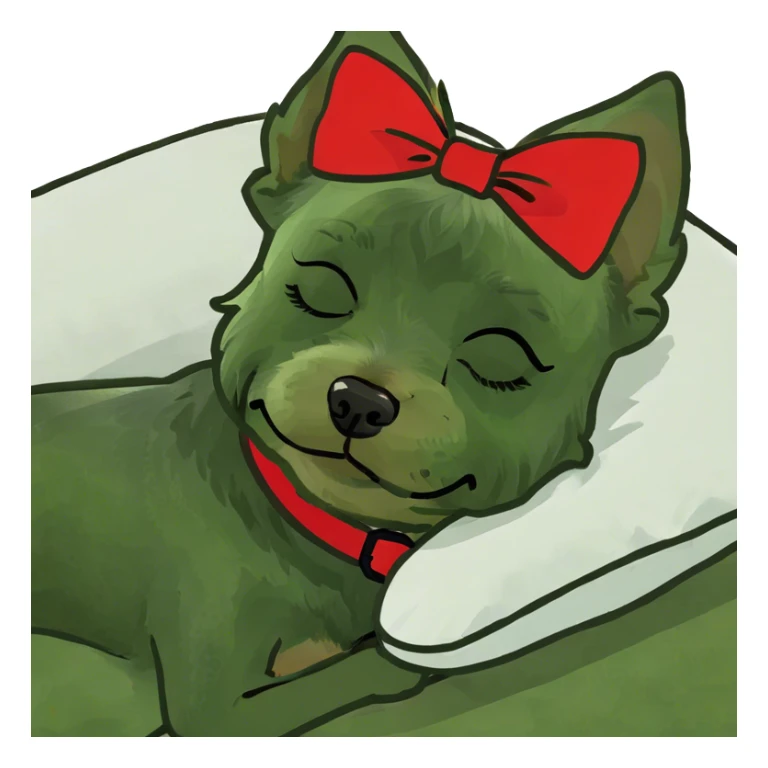 Mini yorkie terrier black and tan sleeping in a bed sticker