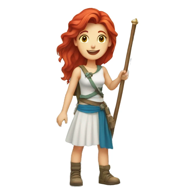 a red hair female holding greek flag on mountain summit  sticker