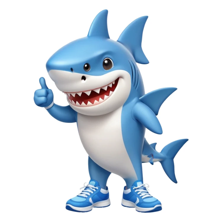 Funny shark character with blue sneakers showing thumbs up sticker