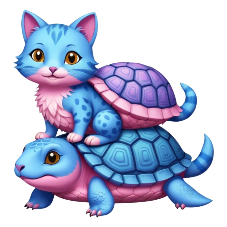 A blue cat turtle on top of a pink fox turtle sticker