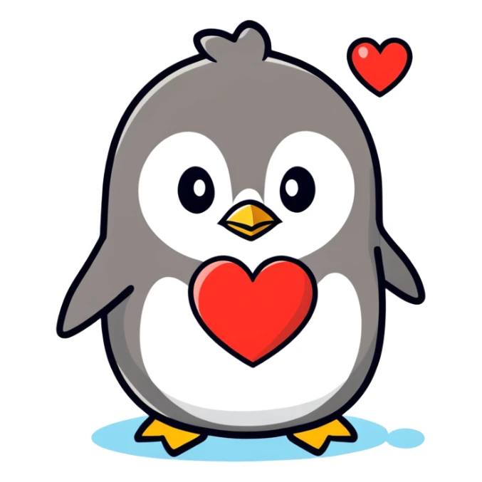 A pink penguin holding a heart that says I love you sticker