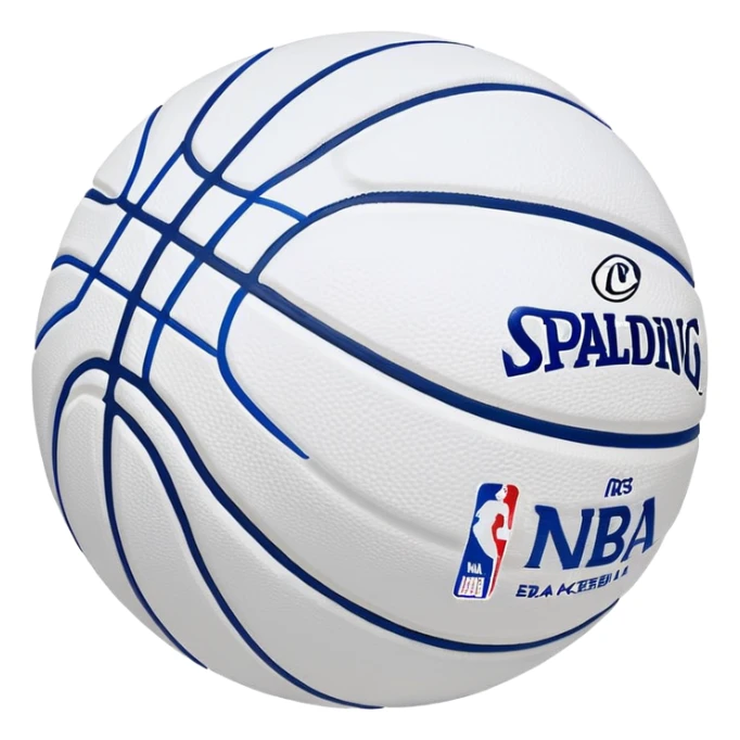 Minimalist blue and white Spalding basketball with NBA logo, blue with black lines, iOS emoji style sticker