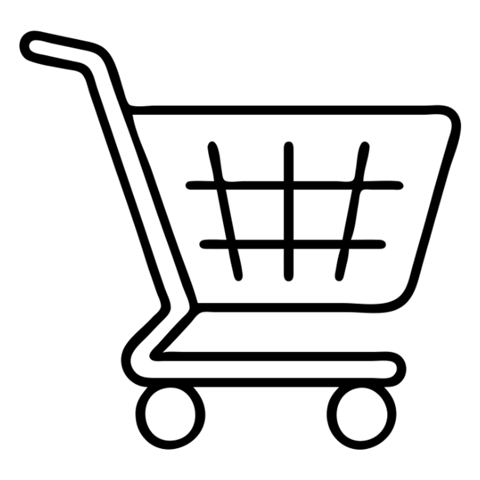 A shopping cart icon with handle and basket, viewed from an angle sticker
