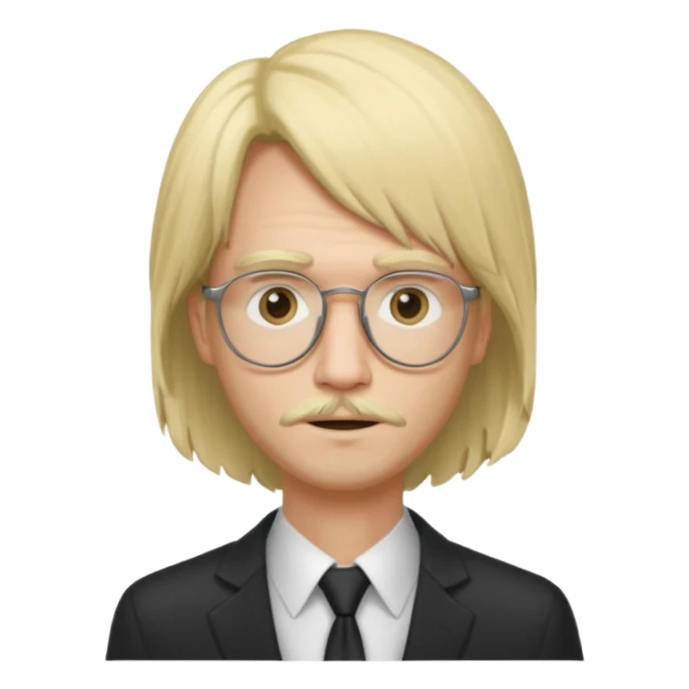Boomganza-inspired slender man, rose glasses no lenses, wild blonde wig, thin scruffy facial hair, neutral expression sticker