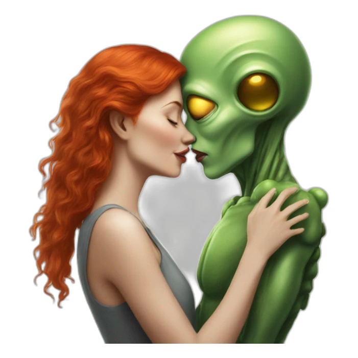 Redhead woman kiss a alien sticker