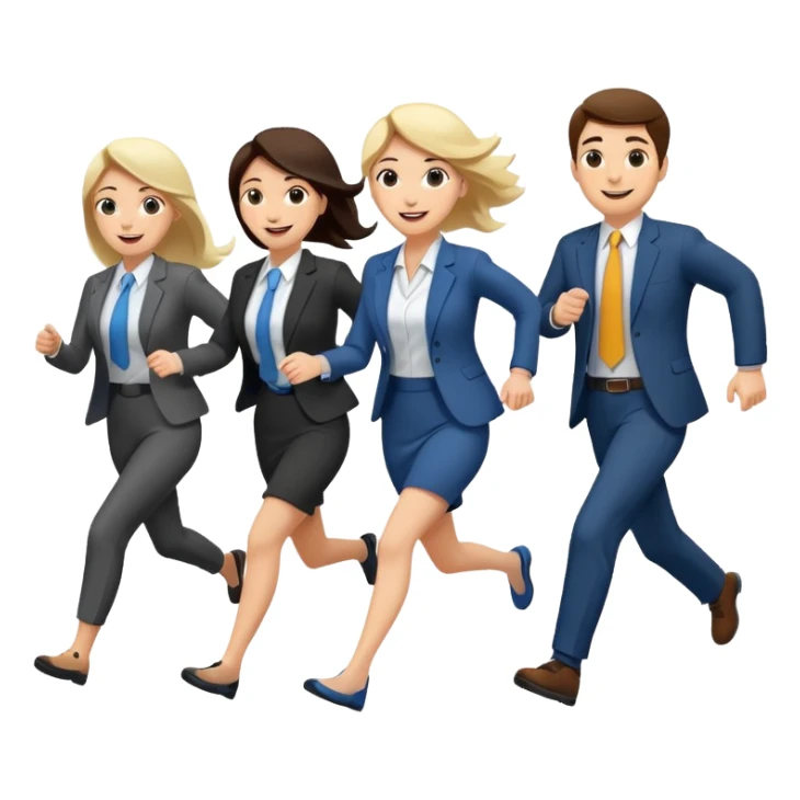 a female co-worker running and other co-workers chasing her sticker