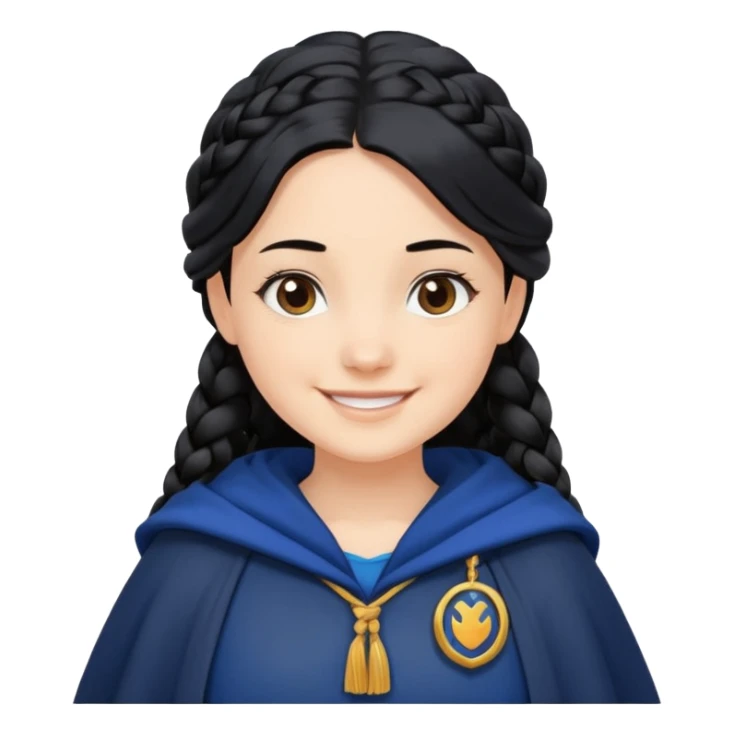 braid black hair, white girl, dark blue cloak, happy smile sticker