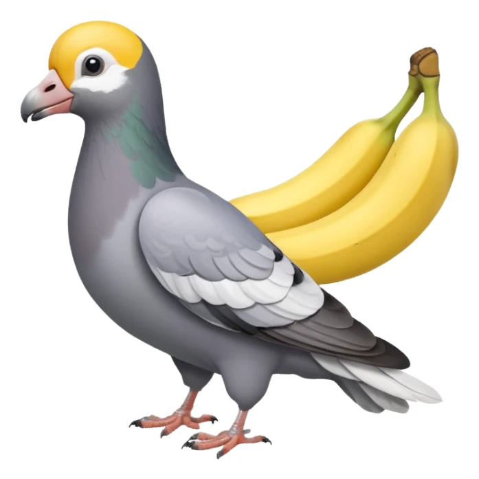 A pigeon holding a banana in his beak sticker