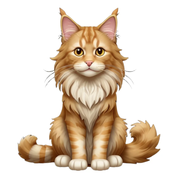 cinematic-[maine coon cat]-realistic-full-body-sitting-emoji,-tail-curled-playfully-around-its-paws,-head-tilted-dramatically,-scruffy-[maine coon]-fur,-simplified-yet-realistic-focused-features,-highly-detailed,-glowing-with-an-almost-sarcastic-glow sticker