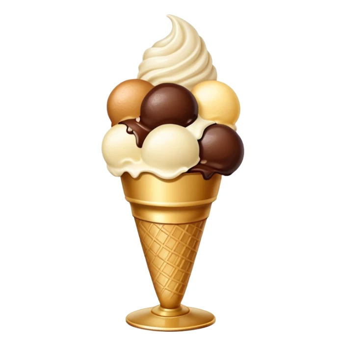 Ice cream 2 balls in a beige and gold plate sticker