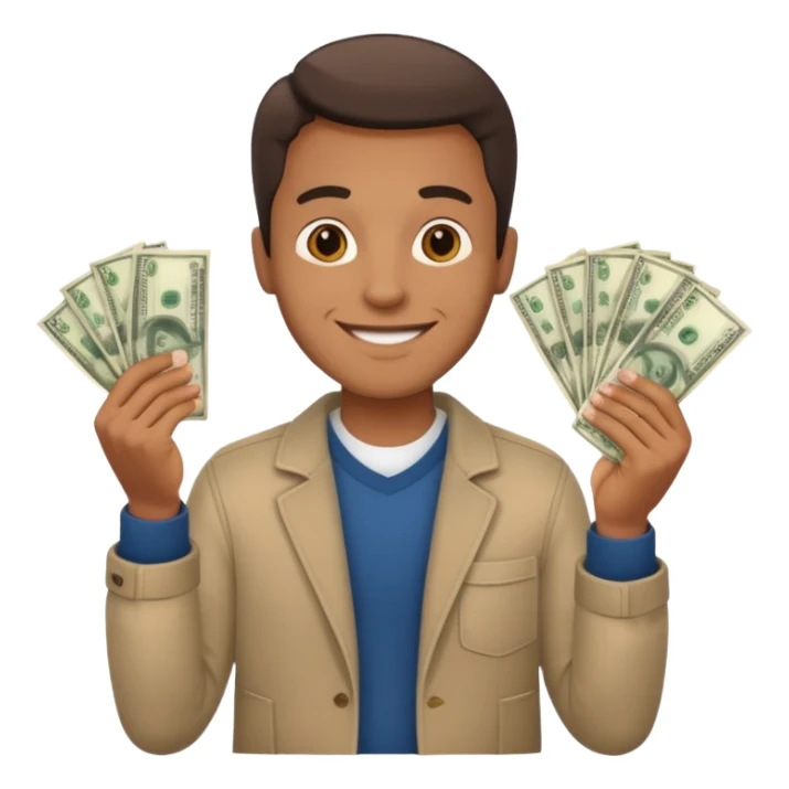 an American man with money in his hands, wearing regular clothes sticker