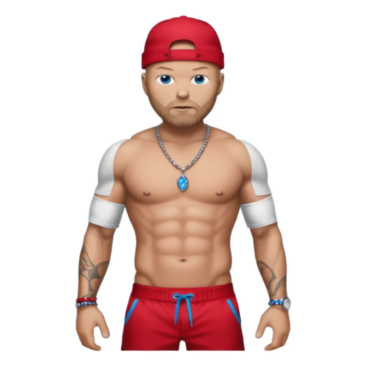 Fred Durst with metallic red pants, shirtless with necklace, blue eyes, dark blonde hair sticker