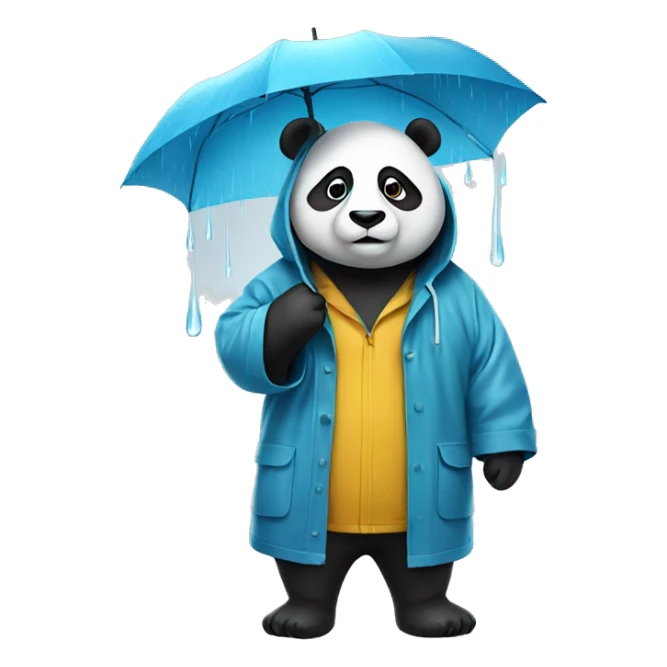 A PANDA WEARING A RAINCOAT AND STANDING IN THE RAIN sticker