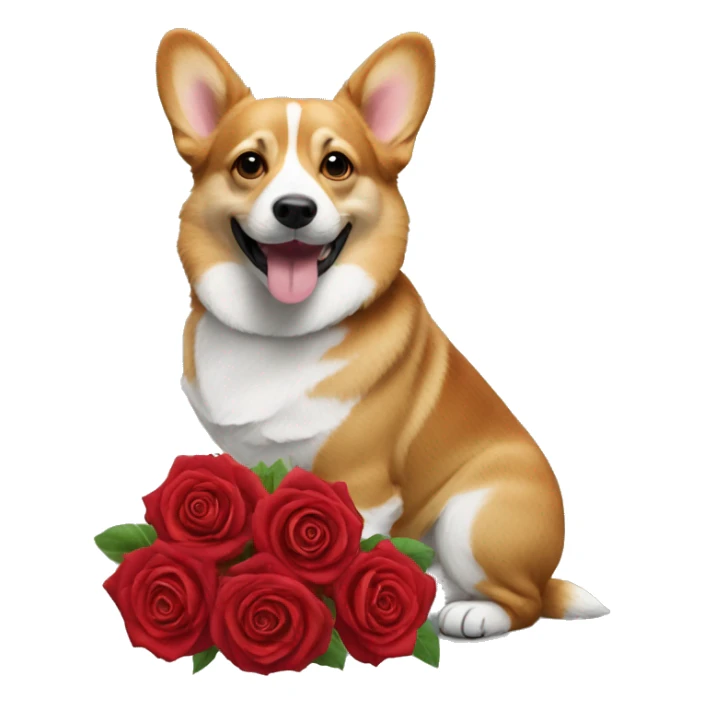 red roses bouquet with corgi happy sticker