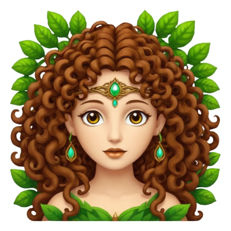 Psychedelic goddess of the forest with brown eyes , brown curly hair sticker