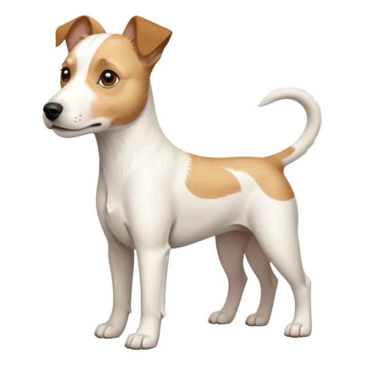 a full body buff white parson russell terrier looking dog the size of a kelpie with light brown long ears and a light brown patch on one eye and a large snout. the rest of the dog is completely white. forward facing sticker