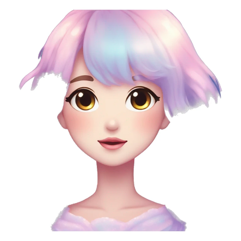 Gorgeous pastel anime style lady blushing nebula gradient sparkle face dreamy idol model colorful shiny stars galaxy kawaii cottagecore pearly petite simplistic aesthetic trending style sticker