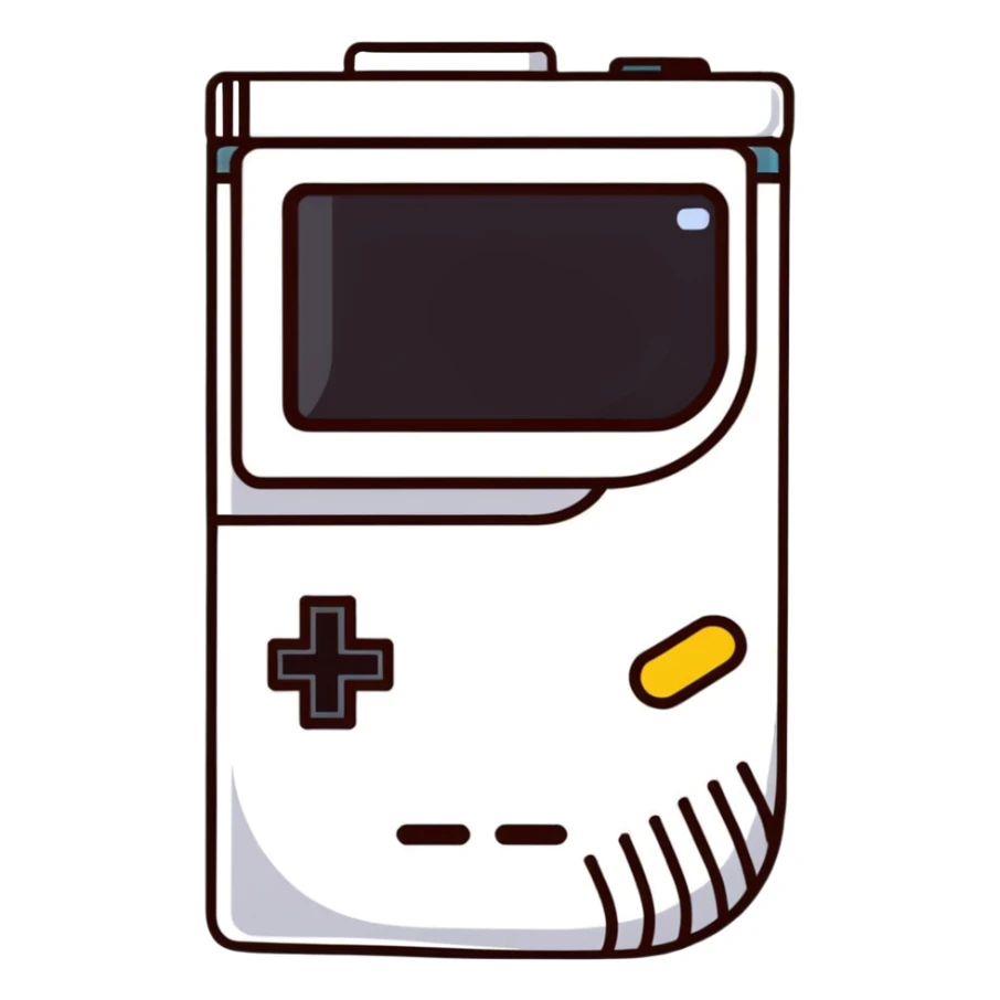 1930s style cartoon gameboy console character, cuphead-style, in black and white, on a plain white background, pointing at something.

 sticker