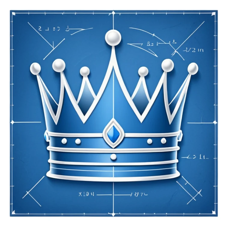 side perspective of a blue blueprint plan with white lines forming a crown sketch sticker